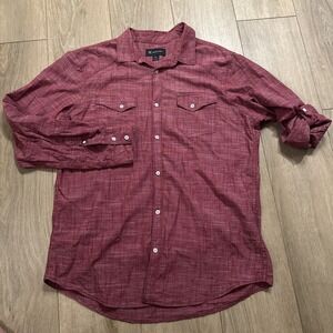 INC International Concepts Cotton Shirt Men's Medium Roll Tab‎ Sleeves Red